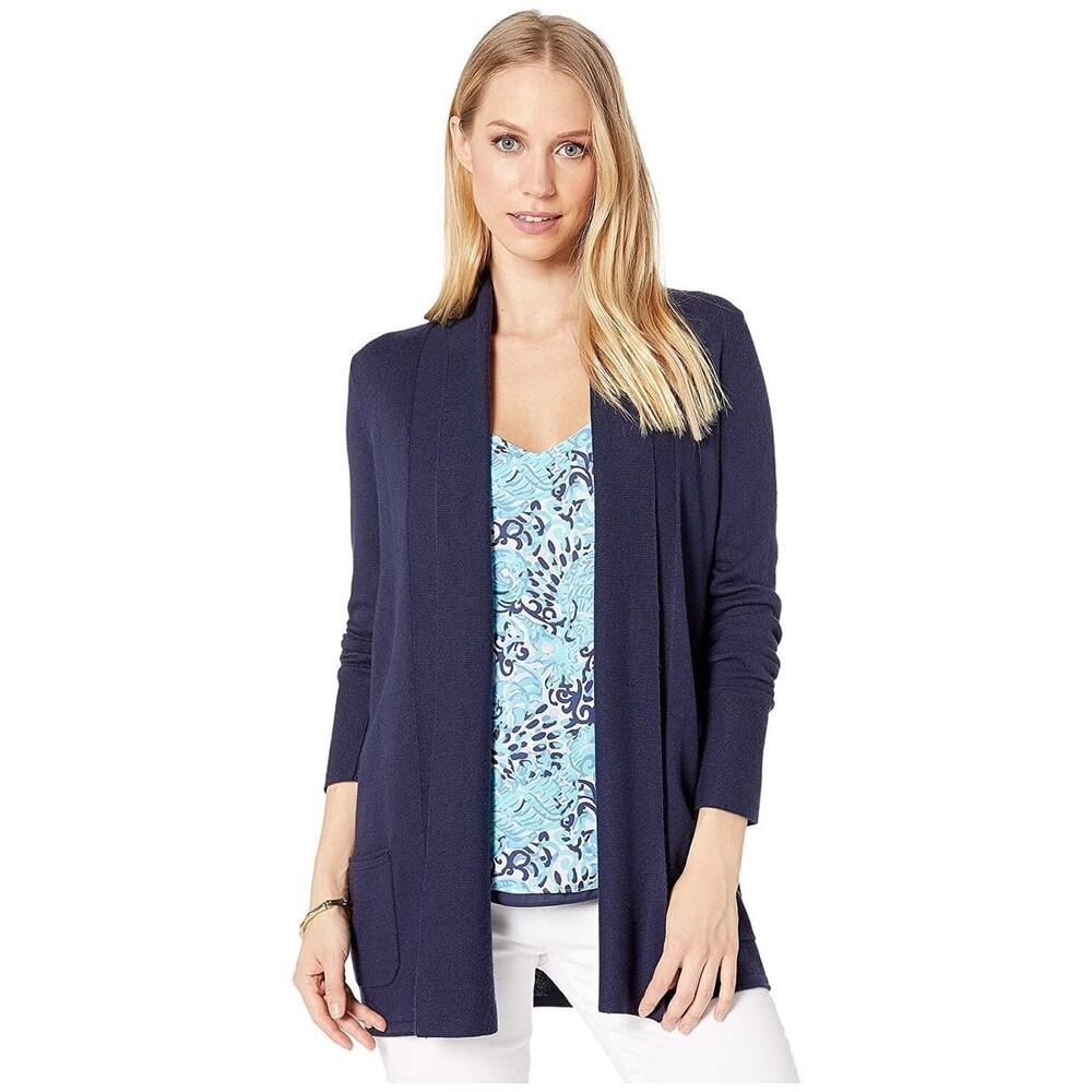 Lilly Pulitzer Adaira Cardigan Small True Navy Open Front Preppy Vacation Resort